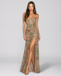 Calista Floral Mesh Slit Maxi Dress