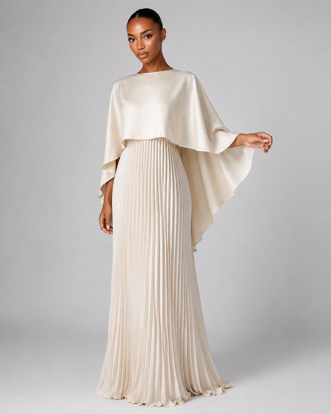 Estelle Cape Pleated Maxi Dress