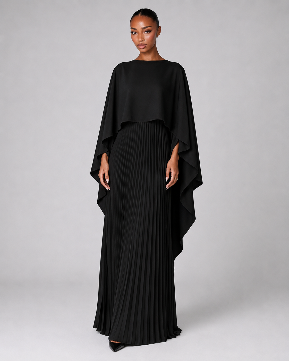 Estelle Cape Pleated Maxi Dress