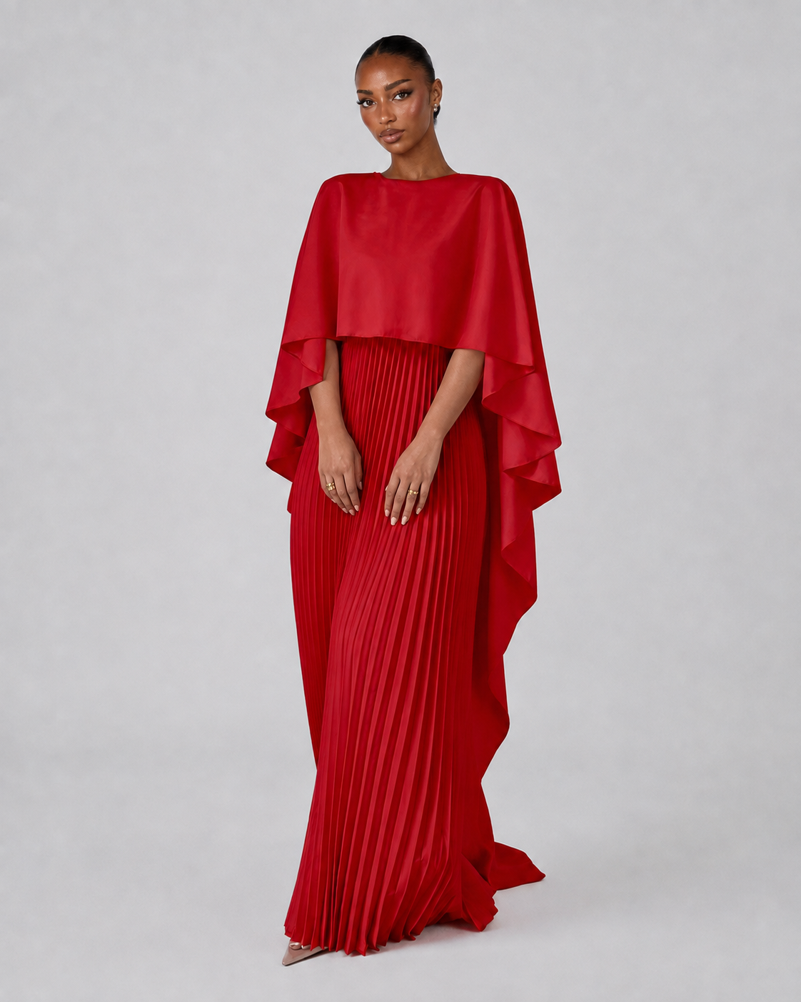 Estelle Cape Pleated Maxi Dress